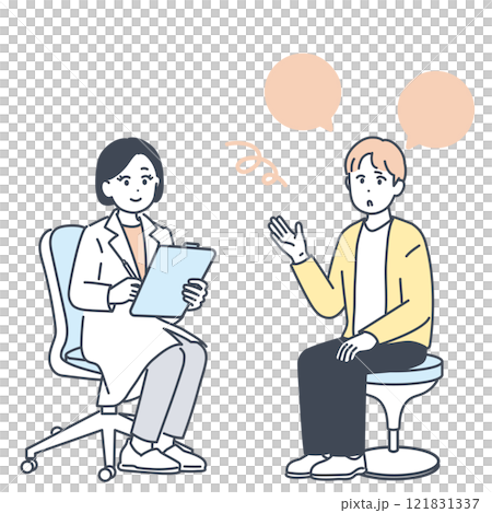 Illustration material of a young man consulting a doctor Illustration material of a young man consulting a doctor 121831337