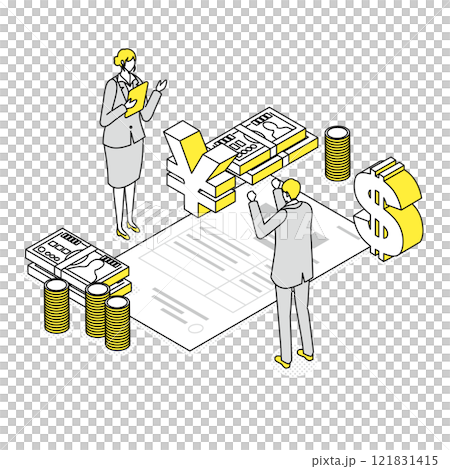 Isometric illustration of a man happy to receive a quote Isometric illustration of a man happy to receive a quote 121831415