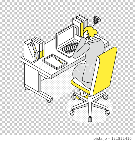 Isometric_A woman holding her head because work is not going well Isometric_A woman holding her head because work is not going well 121831416