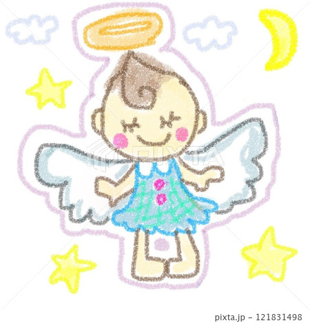 夜空に空飛ぶ手書き風の天使 121831498