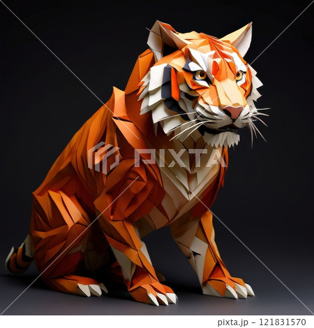 the AI Image Generator, Stylized Origami Tiger Sculpture Showcasing Artistic 121831570