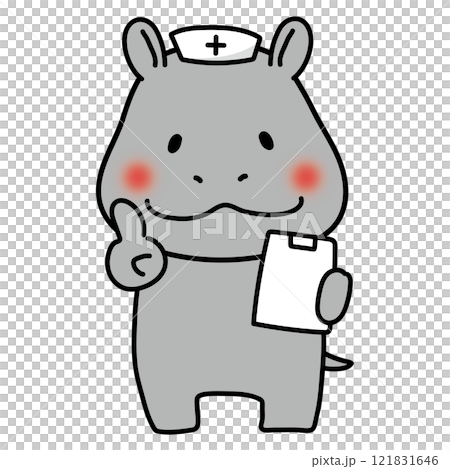 Hippo wearing a nurse cap giving advice Hippo wearing a nurse cap giving advice 121831646