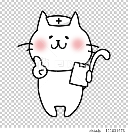 ナースキャップをかぶってアドバイスする白い猫 121831678