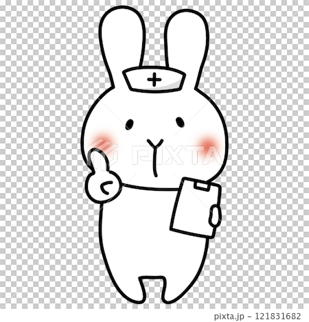 ナースキャップをかぶってアドバイスする白いうさぎ 121831682