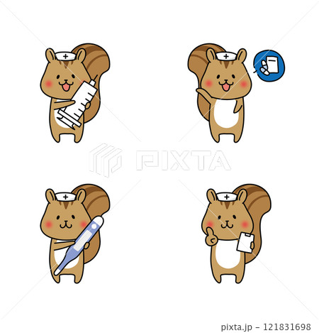 ナースキャップをかぶった看護師のリスセット ナースキャップをかぶった看護師のリスセット 121831698