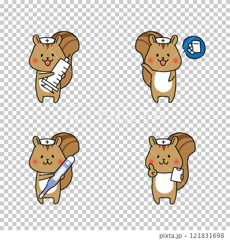 ナースキャップをかぶった看護師のリスセット ナースキャップをかぶった看護師のリスセット 121831698