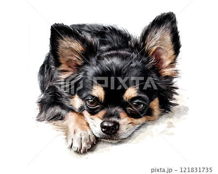 A charming watercolor painting of a Chihuahua with expressive eyes and a gentle smile. Perfect for pet-related content, animal lovers, and nature themes. Pet. Animals. 121831735