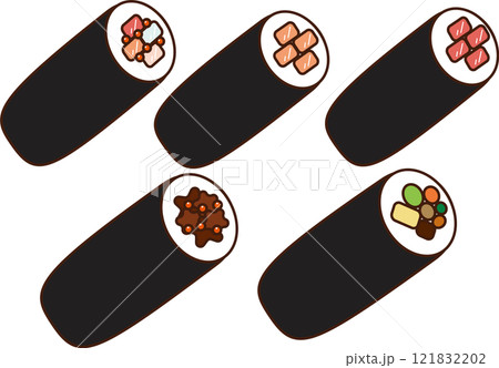 色々な恵方巻のシンプルなイラストセット 121832202