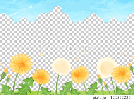 のどかなタンポポの咲く風景イラスト 121832226