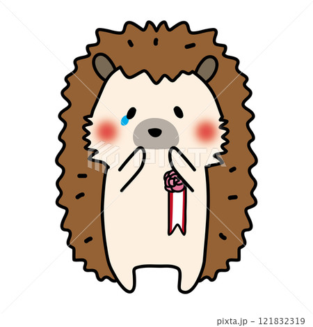 胸にコサージュを付けて泣いているハリネズミ 胸にコサージュを付けて泣いているハリネズミ 121832319