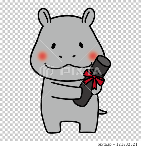 Hippopotamus holding a diploma 121832321
