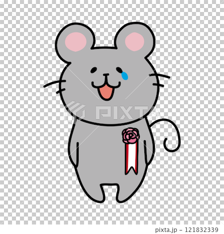 胸にコサージュを付けて泣いているネズミ 121832339