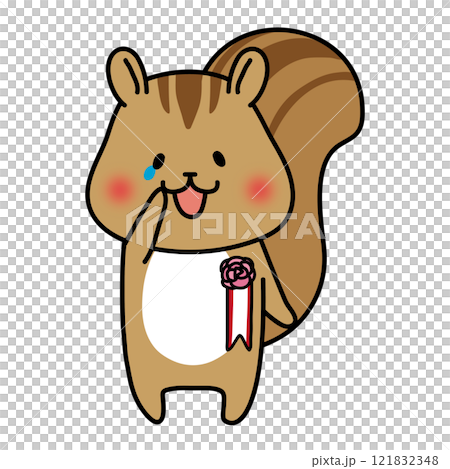 Crying squirrel with a corsage on its chest 121832348