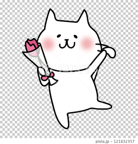 White cat holding a flower White cat holding a flower 121832357