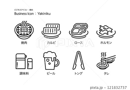 シンプルな「焼肉」のアイコン・ピクトグラムベクターセット シンプルな「焼肉」のアイコン・ピクトグラムベクターセット 121832737