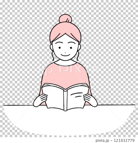 Smiling woman reading a book 121832779