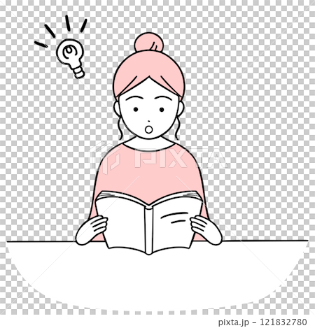 Woman reading a book and noticing 121832780