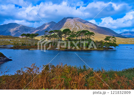 Derryclare Lough at Connemara National Park in Ireland - A beautiful serene landscape showcases 121832809