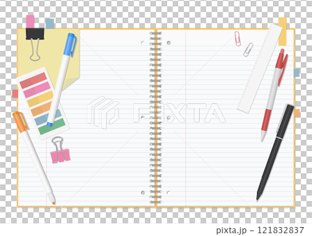 文具和筆記本套裝，簡單直紋環筆記本，兩頁展開 121832837