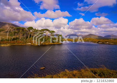 Derryclare Lough at Connemara National Park in Ireland - A beautiful serene landscape showcases 121832860
