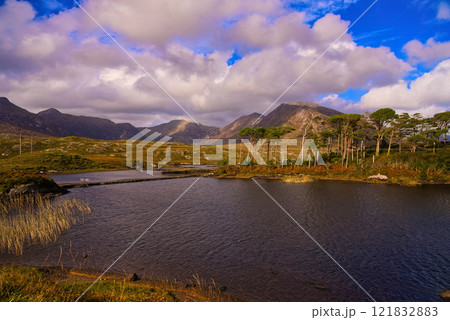 Connemara National Park in Ireland aerial view - A breathtaking and stunning mountain landscape Connemara National Park in Ireland aerial view - A breathtaking and stunning mountain landscape 121832883