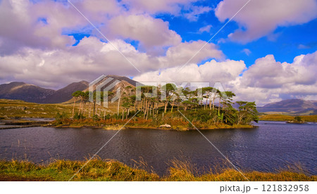 Derryclare Lough at Connemara National Park in Ireland - A beautiful serene landscape showcases 121832958