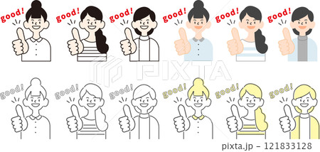 シンプルな女性イラスト4パターン_笑顔&いいね（text②） 121833128