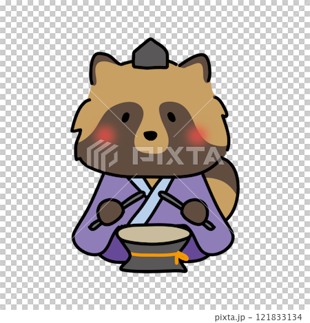 タヌキの雛人形の五人囃子（太鼓） 121833134