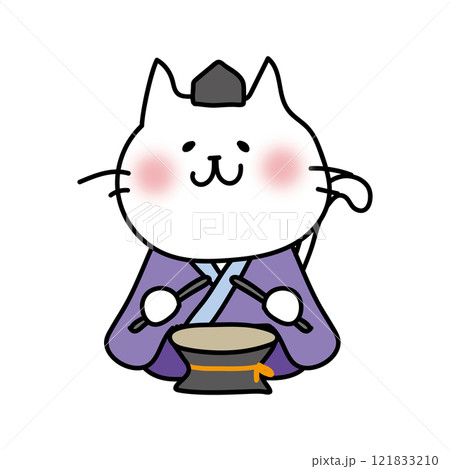 白い猫の雛人形の五人囃子（太鼓） 121833210