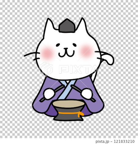 白い猫の雛人形の五人囃子（太鼓） 121833210