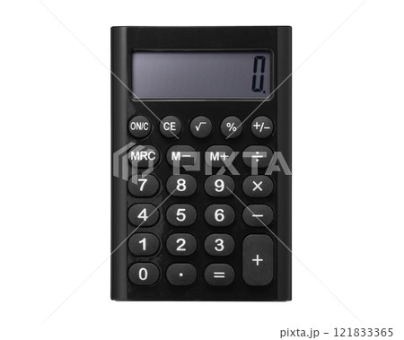 0の数字を表示した黒い電卓 121833365