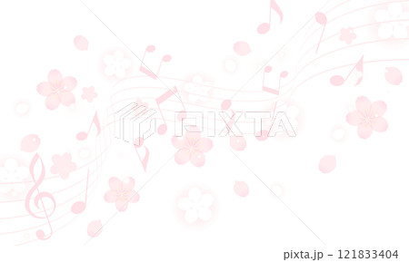 桜の花と音符のイラスト 121833404