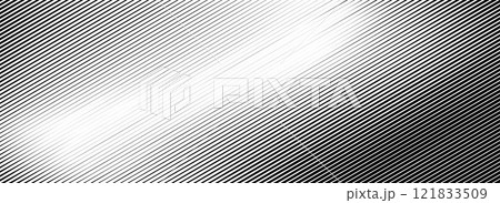 Fading linear gradient texture. Black diagonal striped gradation background. Thin to thick slanted pattern backdrop. Oblique vanishing parallel stroke wallpaper. Vector 121833509