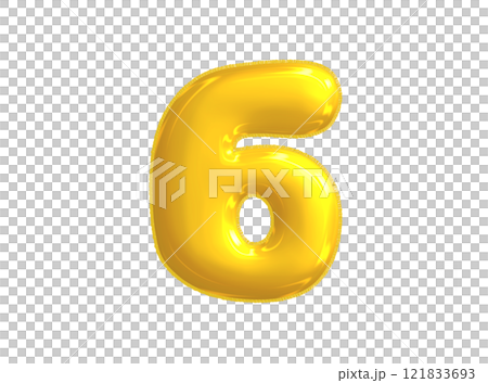 Bright yellow celebrated air balloon number SIX 121833693