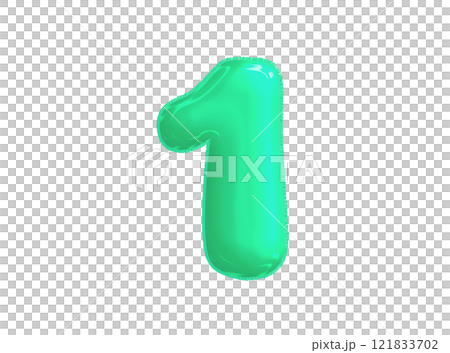 Bright blue green celebrated air balloons word ONE Bright blue green celebrated air balloons word ONE 121833702