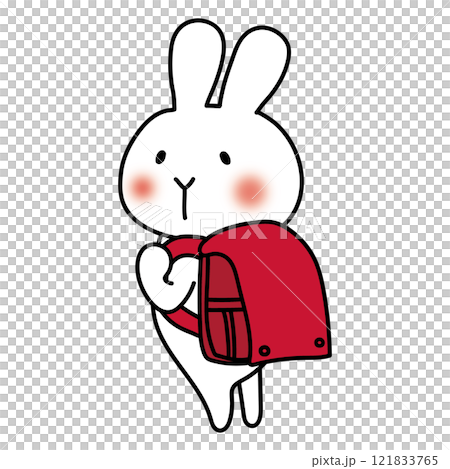 A white rabbit carrying a red backpack 121833765