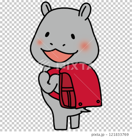 河馬背著紅色書包 121833769