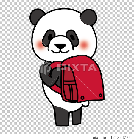 Panda carrying a red backpack 121833775