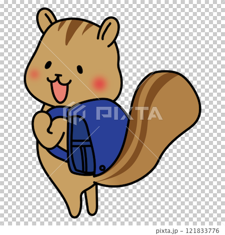 Squirrel carrying a blue backpack 121833776