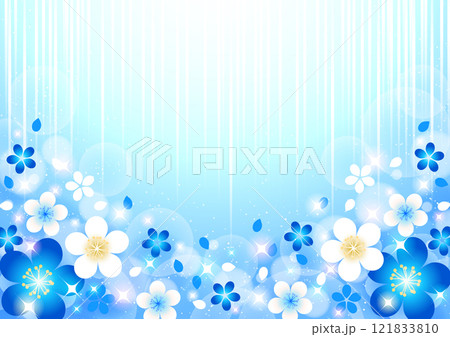 和風花をモダンにあしらった春背景、イラスト、かわいい、横、青 121833810