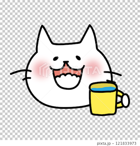 White cat gargling with a rattle 121833973