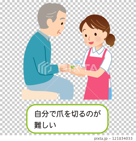 Elderly person having their nails cut / Caregiver / Helper 121834033