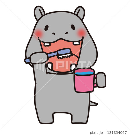 歯磨きをするカバ 121834067