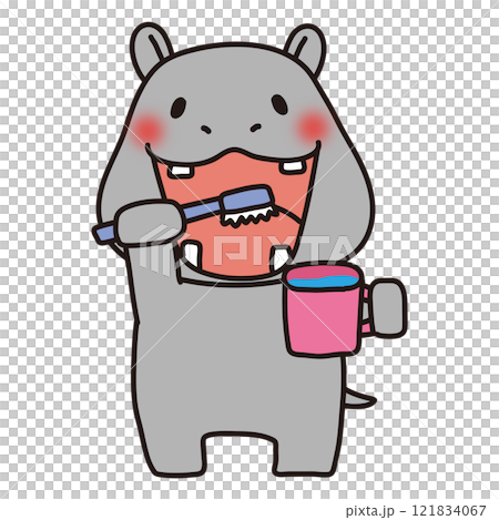 Hippopotamus brushing his teeth 121834067