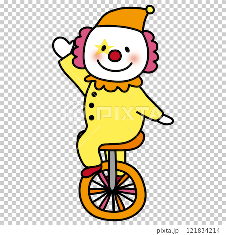Clown riding a unicycle in the circus Clown riding a unicycle in the circus 121834214