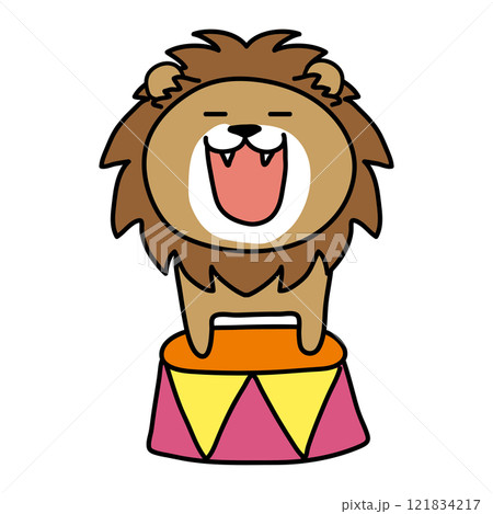 サーカスで台に乗って吠えるライオンのイラスト素材 [121834217] - PIXTA
