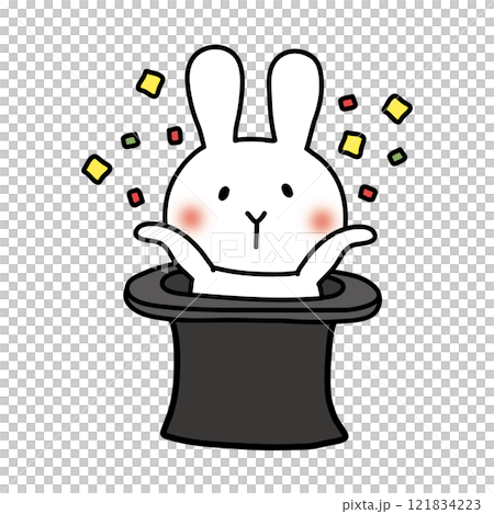 帽子から飛び出す白いうさぎ 121834223