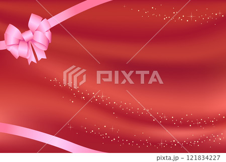 ピンクのリボンと赤色の布の背景 121834227