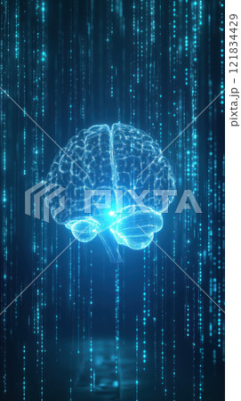 glowing brain surrounded by digital data streamsのイラスト素材 [121834429] - PIXTA