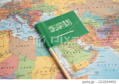 Bangkok, Thailand December 10, 2023 Saudi Arabia and Pakistan map in world map paper. 121834492